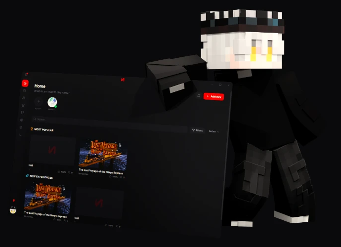 Minecraft character next to the Nerion launcher